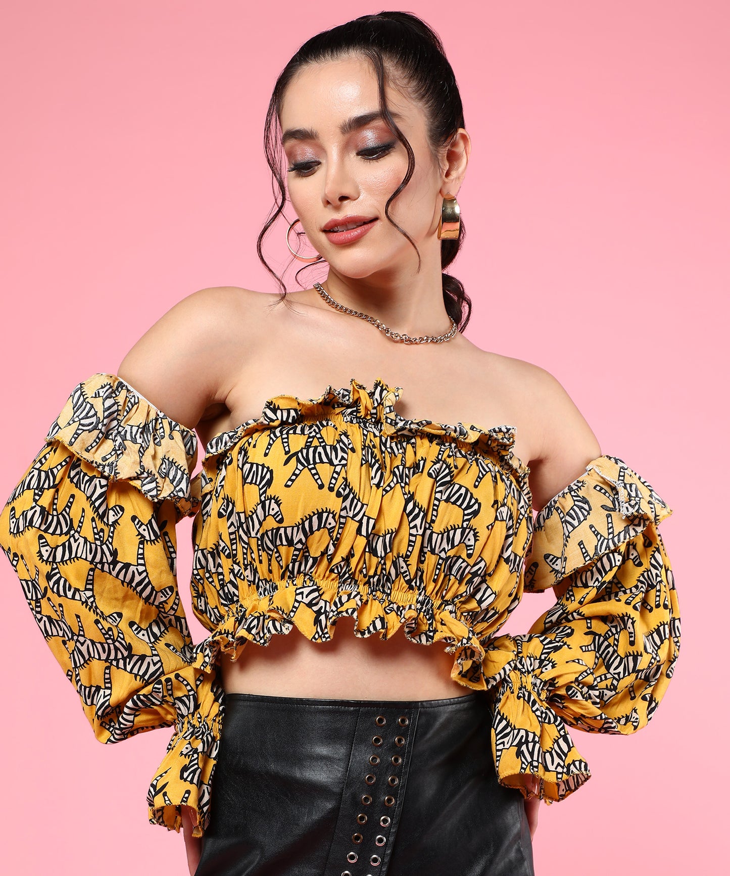 printed tube top with detachable sleeves