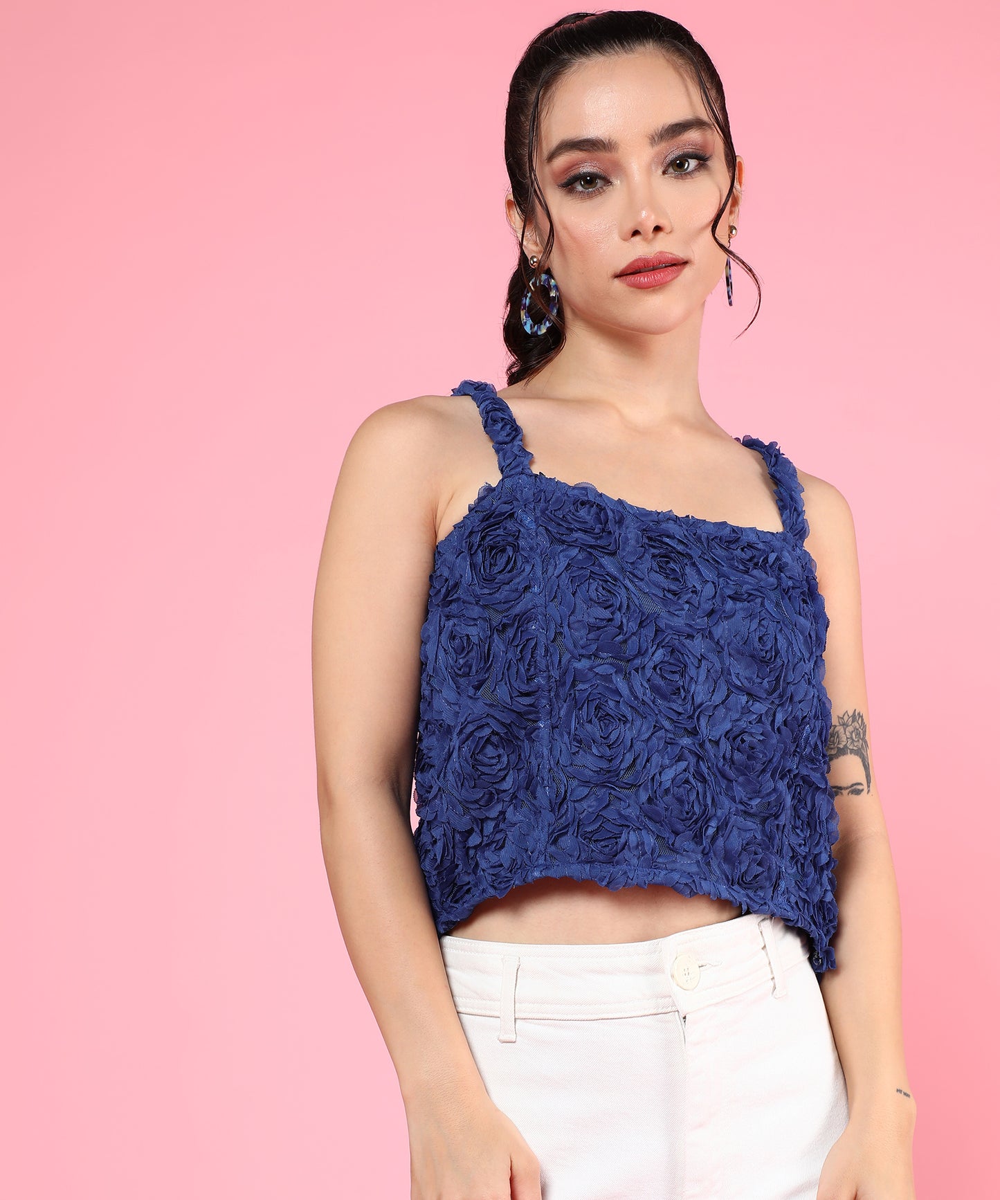 blue floral crop top