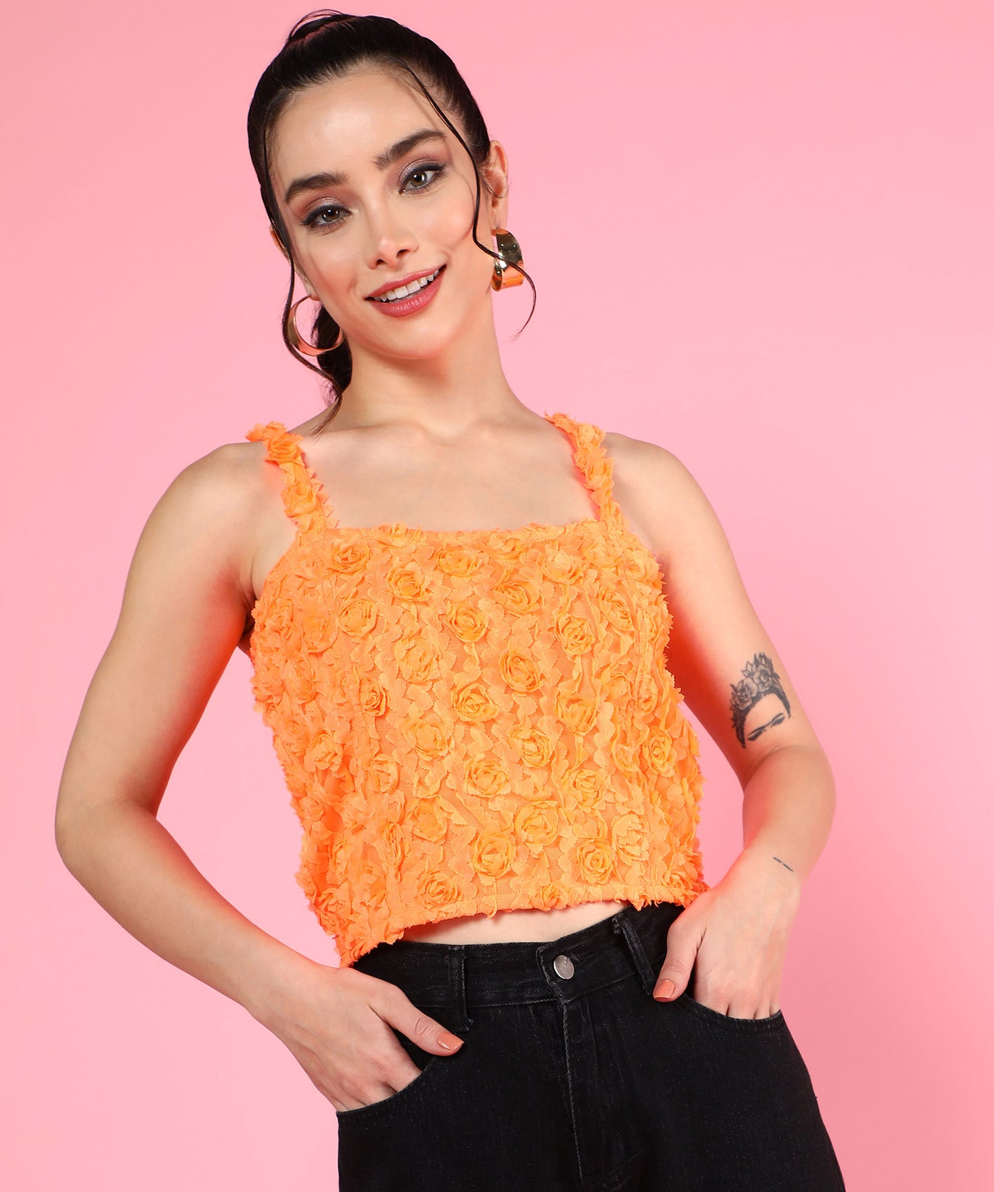 orange floral crop top