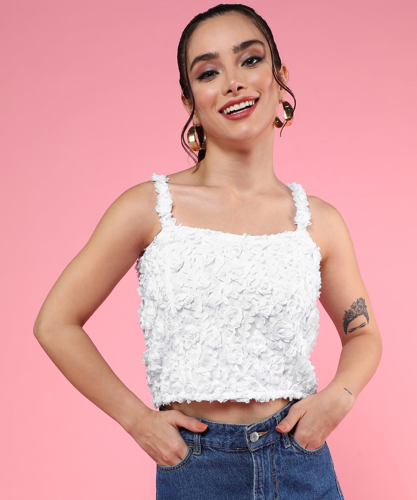 white floral crop top