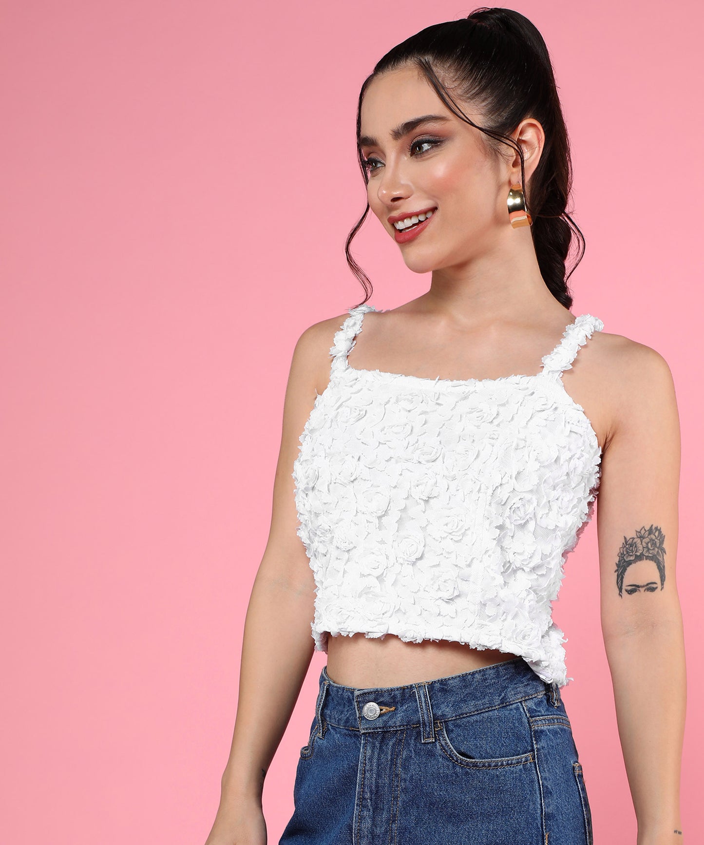 white floral crop top