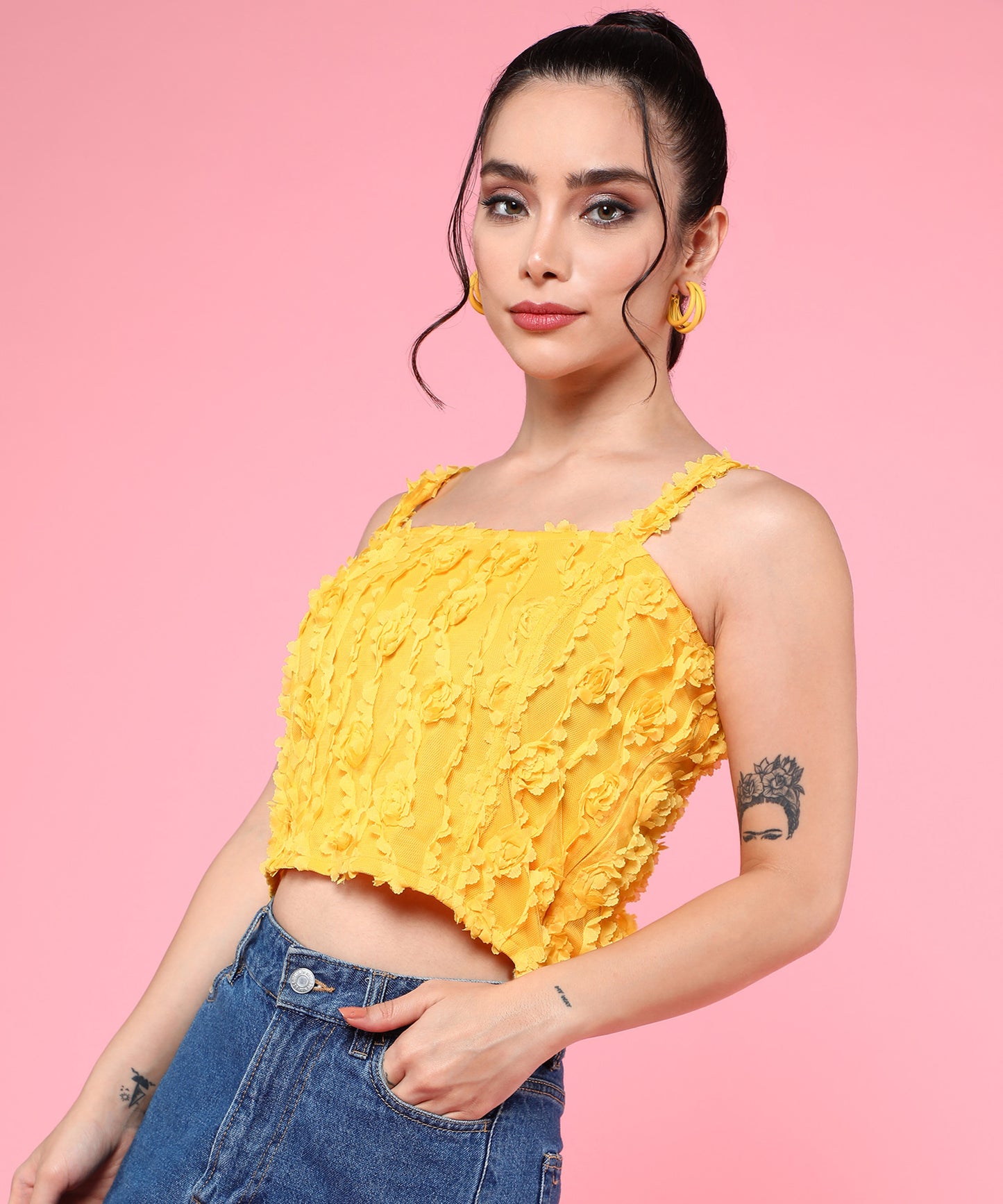 yellow floral crop top