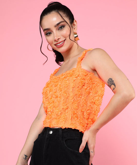 orange floral crop top