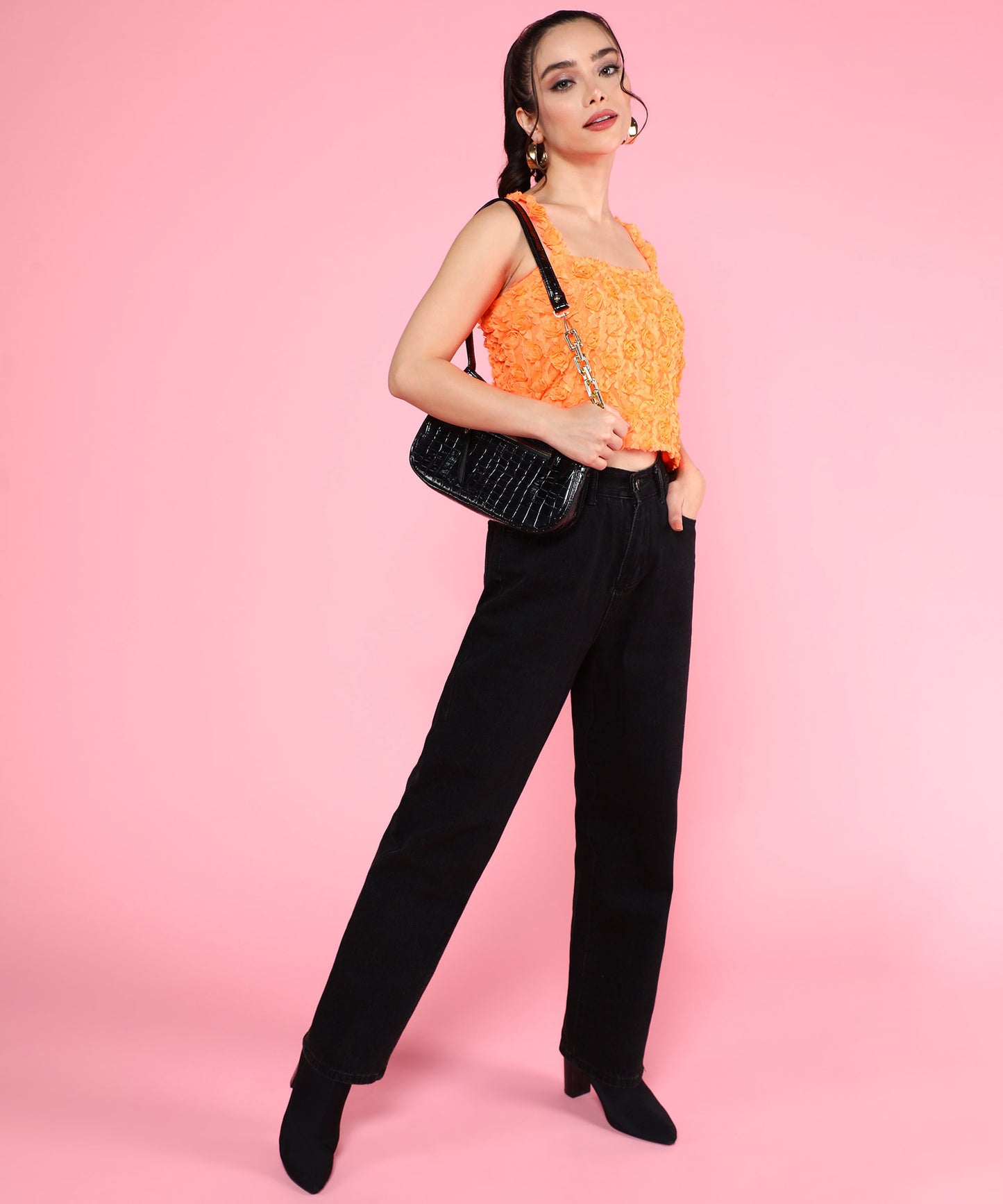 orange floral crop top