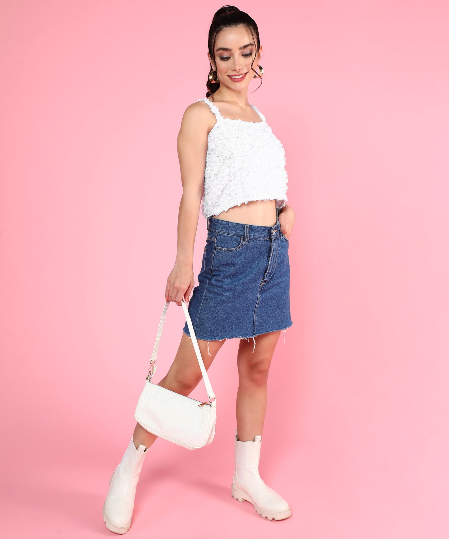 white floral crop top