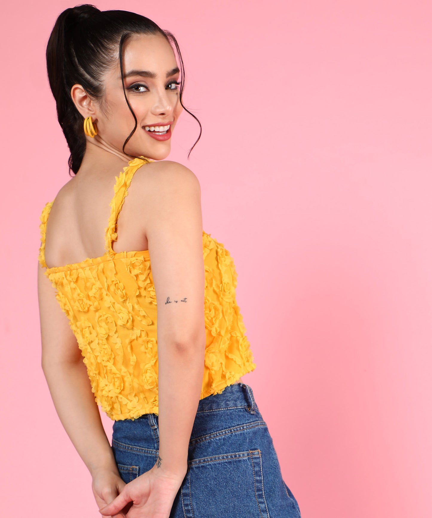 yellow floral crop top