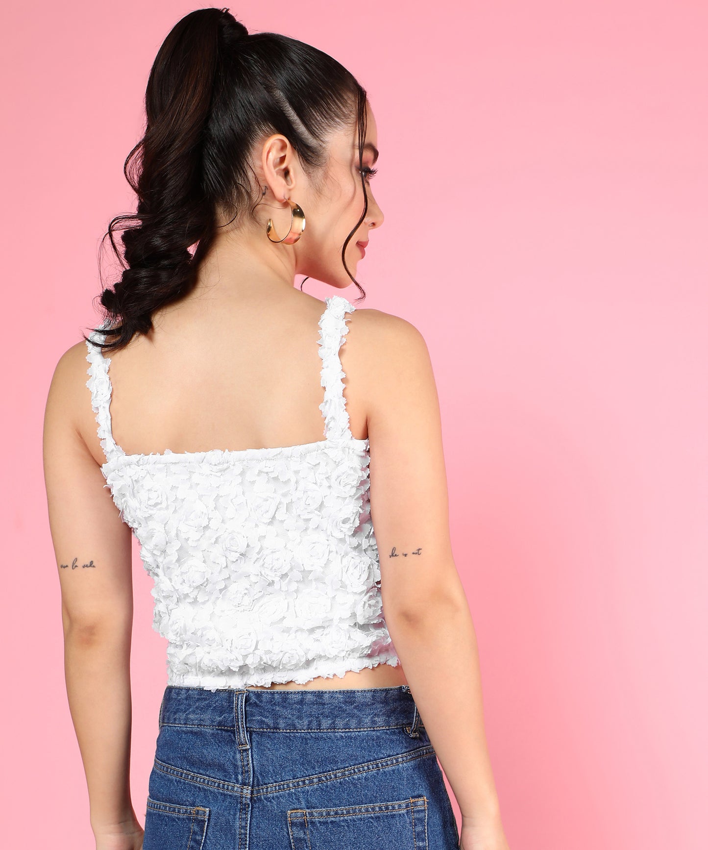 white floral crop top