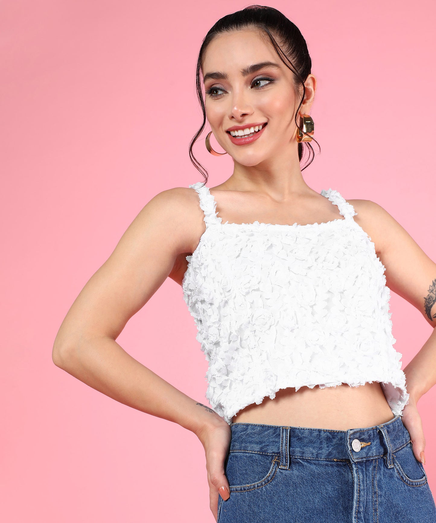 white floral crop top