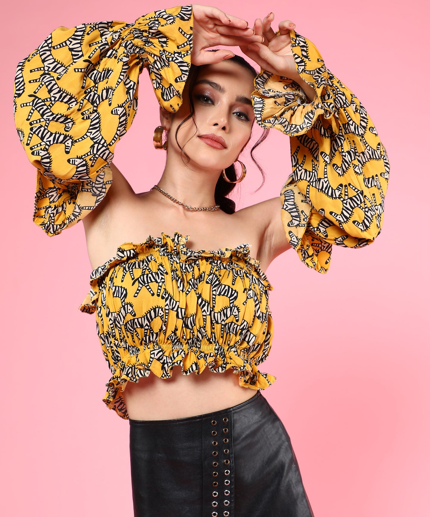 printed tube top with detachable sleeves